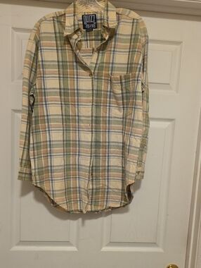 Men's Cream Plaid Button-Down Shirt